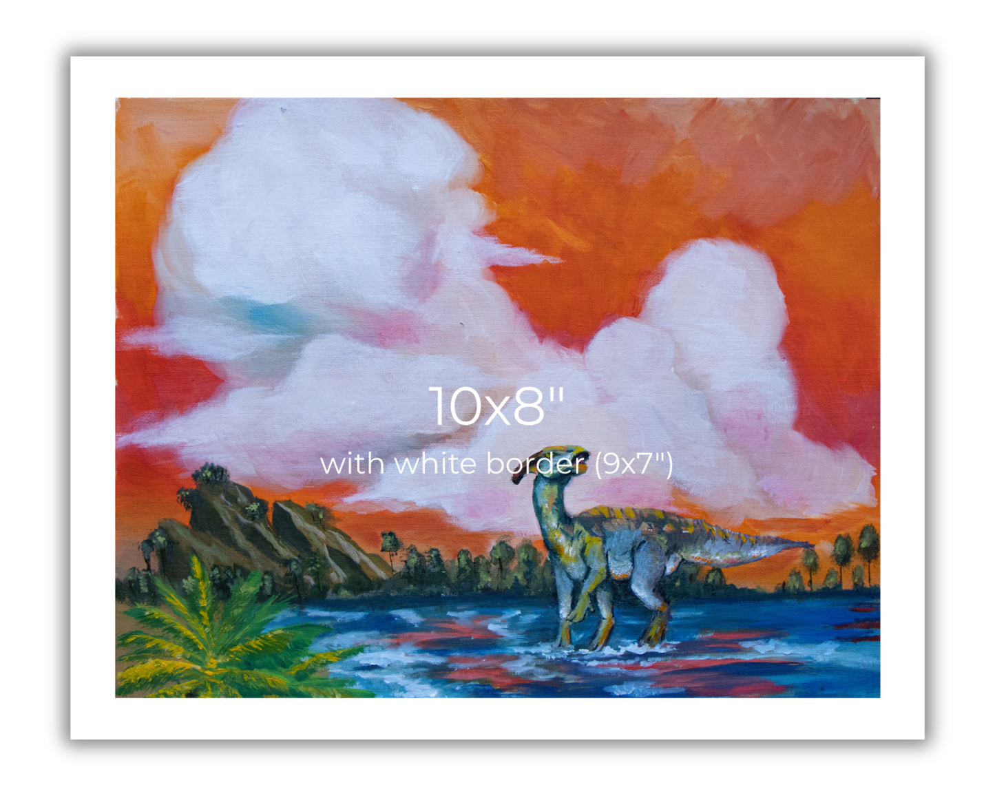 Sunset Parasaurolophus Print - Original Dinosaur Illustration