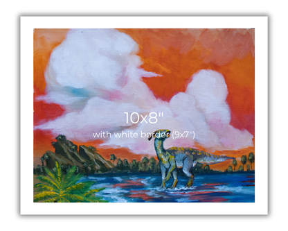 Sunset Parasaurolophus Print - Original Dinosaur Illustration
