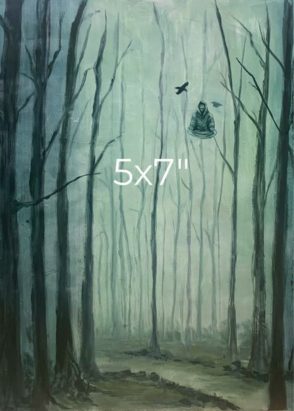 Ascended Sage Print - Cool Forest Print Original Painting with Levitating Sage Monk