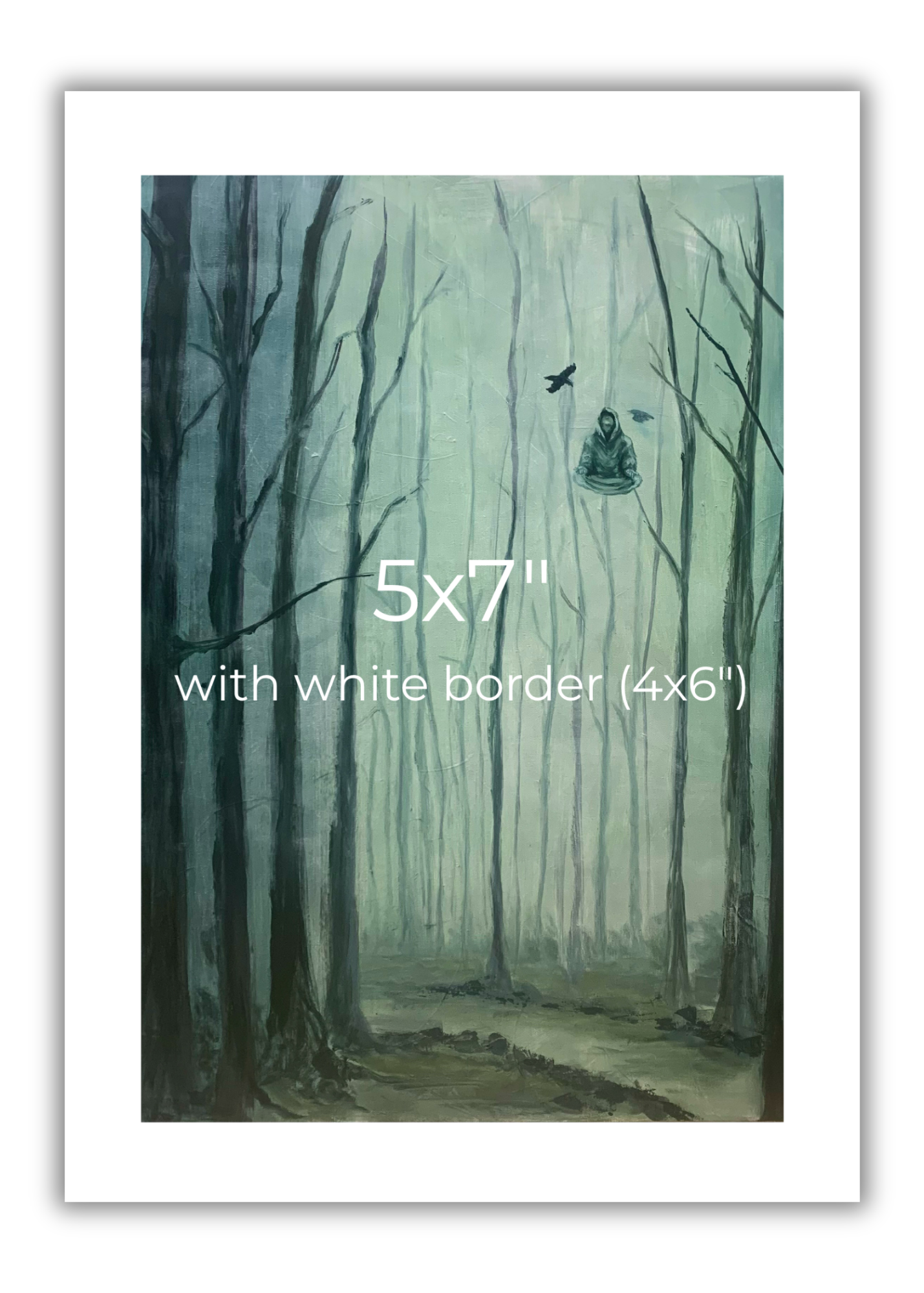 Ascended Sage Print - Cool Forest Print Original Painting with Levitating Sage Monk