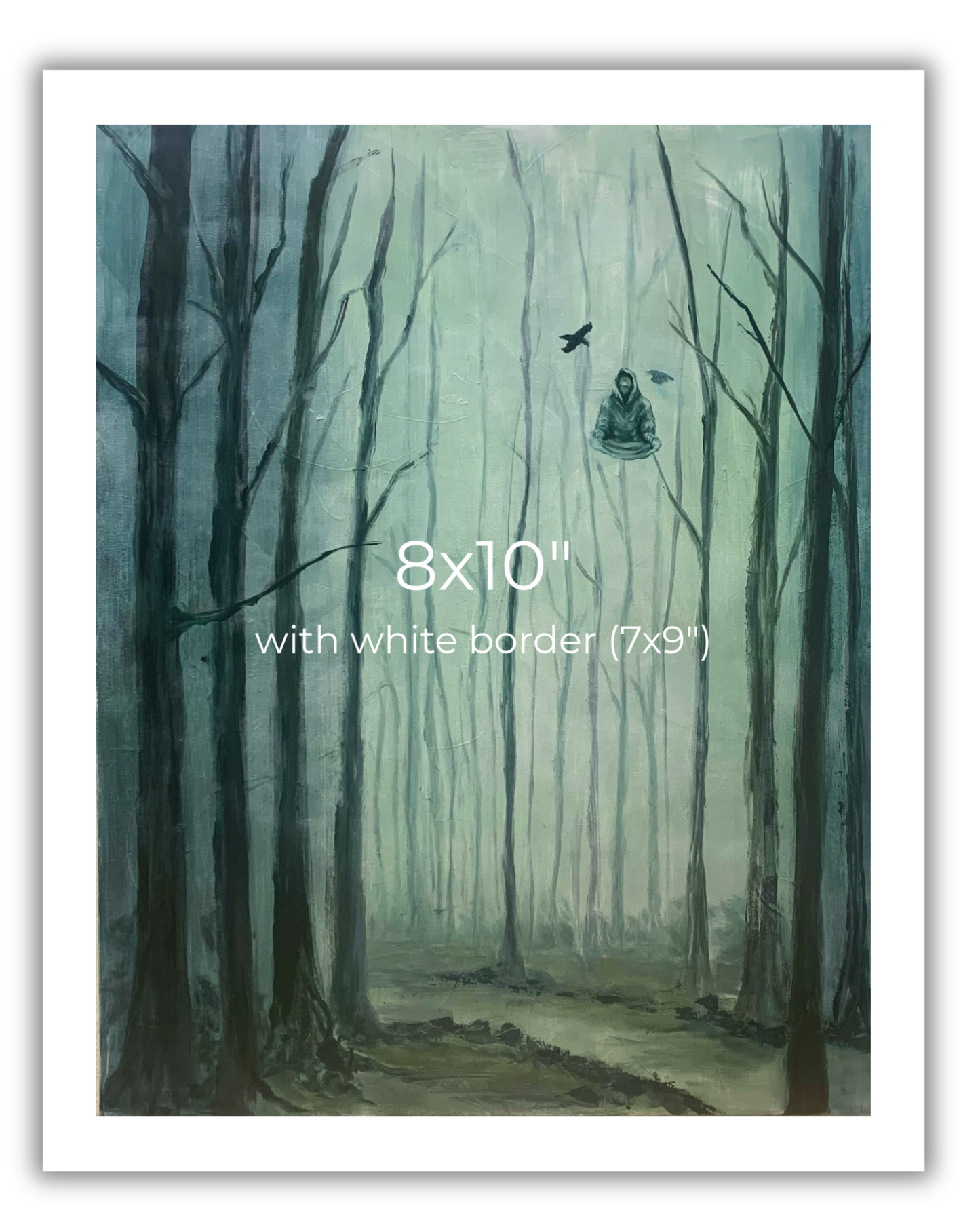 Ascended Sage Print - Cool Forest Print Original Painting with Levitating Sage Monk